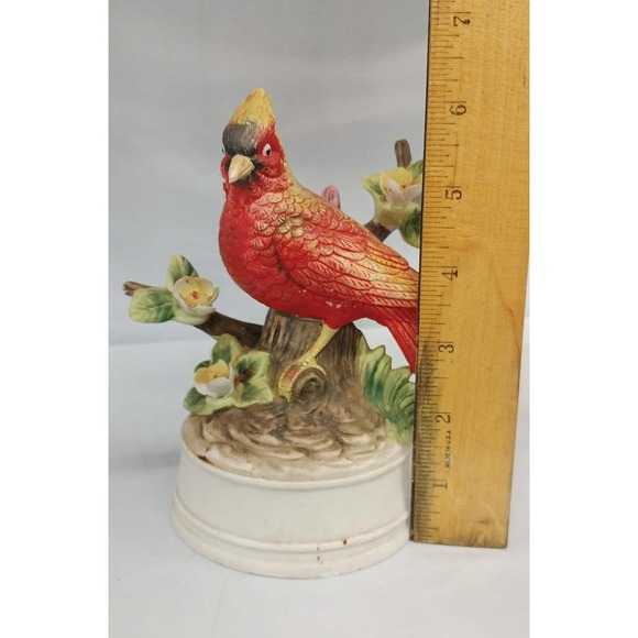 VTG Gorham Porcelain Red Cardinal Music Box,Plays Red Cardinal Sitting on Branch - Picture 5 of 5